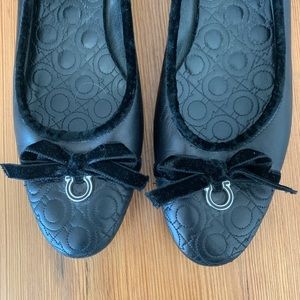 Salvatore Ferragamo Leather Velvet Toe Ballet Flat